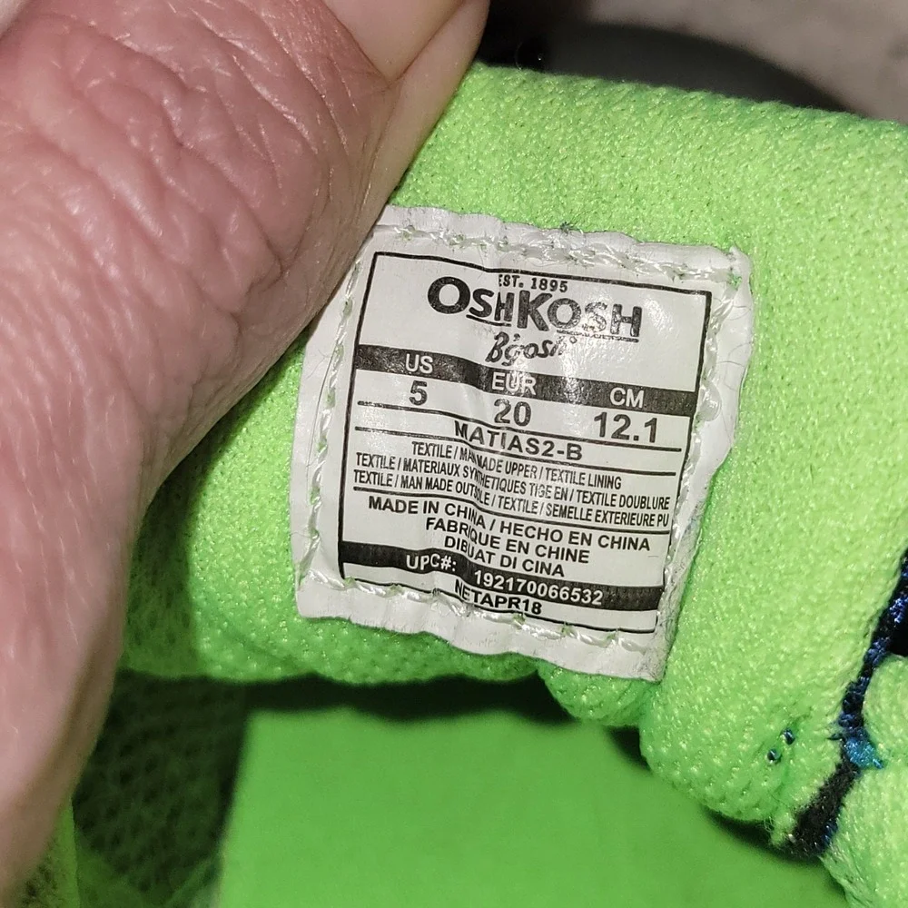 OshKosh B'gosh Toddler Water Shoes Blue‎ Green Hook Loop Size 5 EU 20
